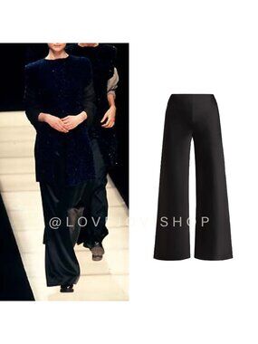 Runway | Giorgio Armani Black Wide Leg Pants | Flat Panel Italian Silk Blend